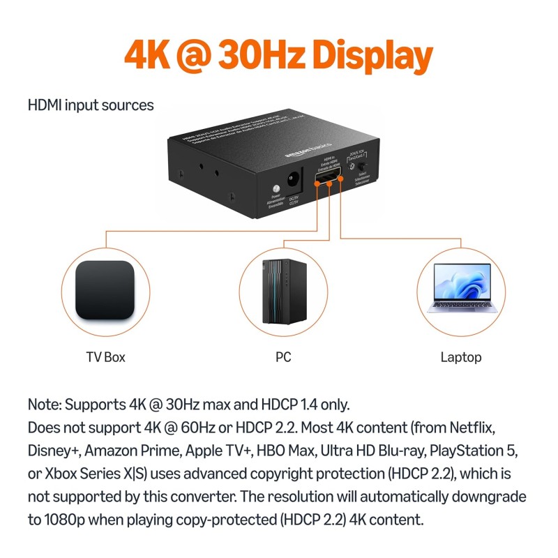 AmazonBasics 4K HDMI to HDMI and Audio (RCA Stereo or Spdif) Extractor Converter .