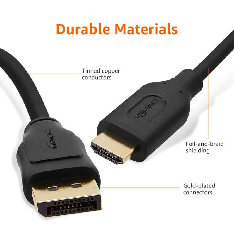 AmazonBasics Uni-Directional DisplayPort to HDMI Video Display Cable, 4K@30Hz - 3 Feet, Black