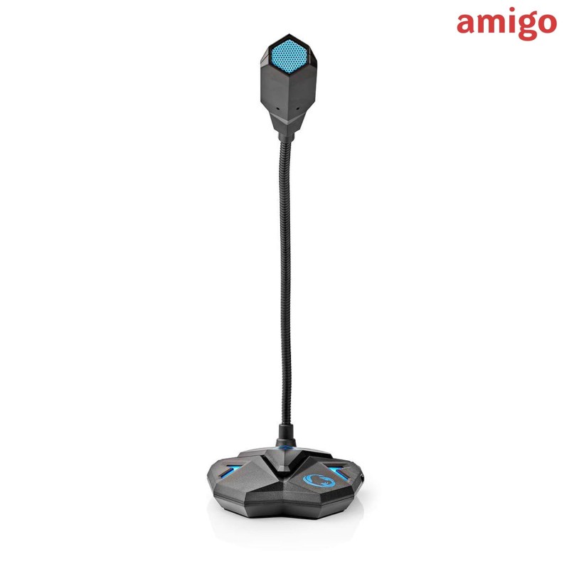 Amigo Nedis Gooseneck Gaming Microphone | with Mute Button | 1.5 mm USB Cable |3.5 MM Audio Connector | Compatible with Desktop, PC, Laptop, Mac & PS4 (Black/Grey)