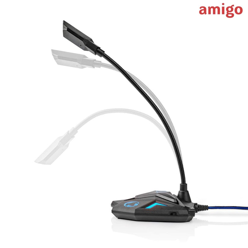 Amigo Nedis Gooseneck Gaming Microphone | with Mute Button | 1.5 mm USB Cable |3.5 MM Audio Connector | Compatible with Desktop, PC, Laptop, Mac & PS4 (Black/Grey)