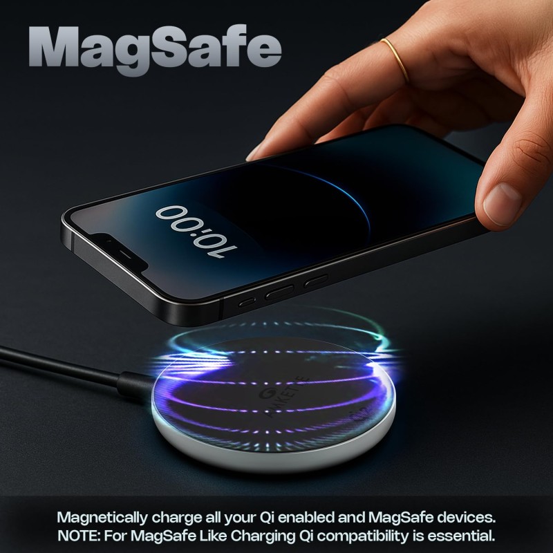 Amkette Air 450 Wireless Charger/Magsafe Charger | Latest Qi Technology 15W Wireless Charging with MagSafe Compatibility