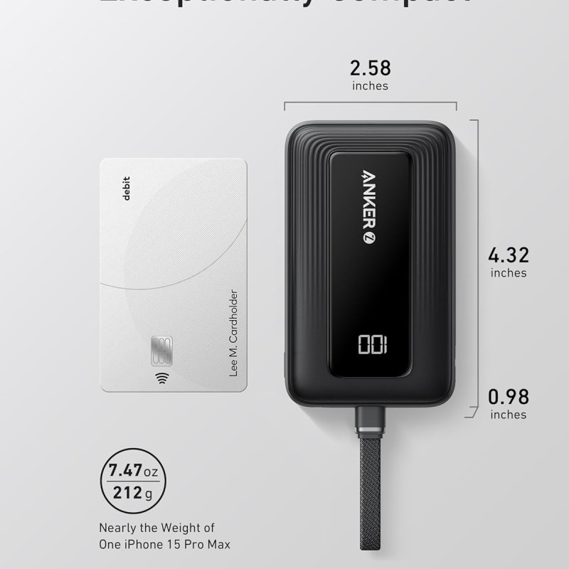 Anker Portable Charger,10,000mAh 30W Power Bank,USB-C in & Out Fast Charging Battery Black