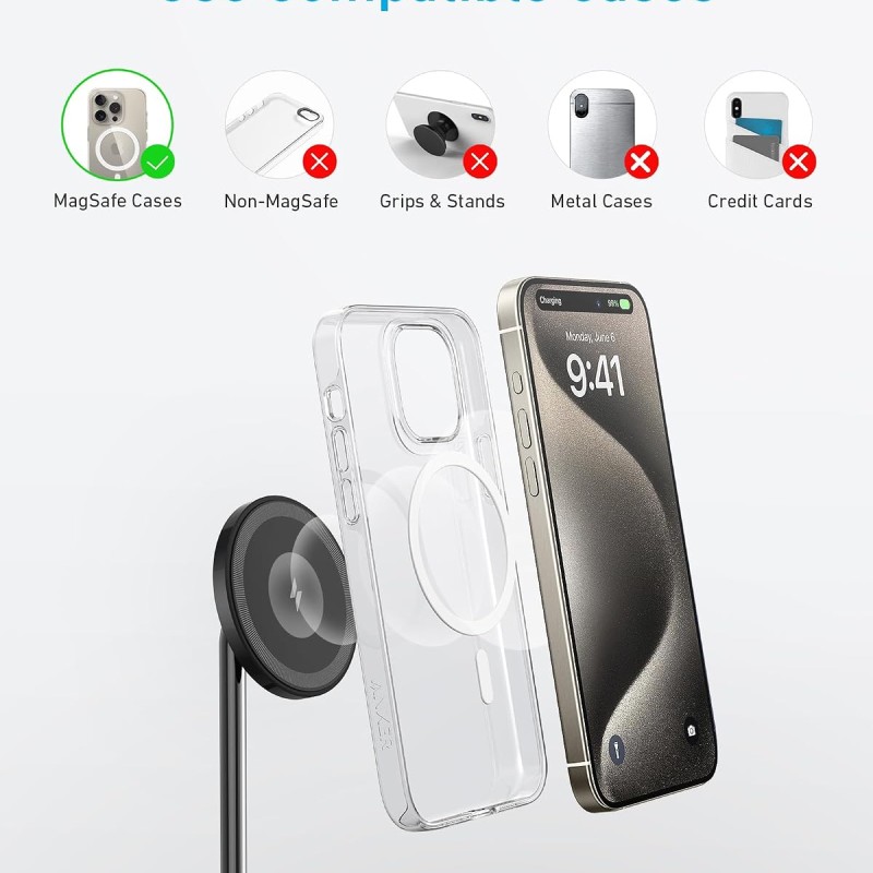 Anker Wireless Charging Stand for Cellular Phone,PowerWave 2-in-1 Magnetic Stand Lite with 5 ft US | Magnetic Dual-Device Dock