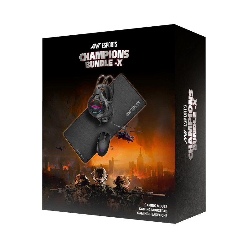 Ant Esports Champions Bundle X – 3 in 1, Gaming RGB Mouse + Headset + Mouse Pad – Black