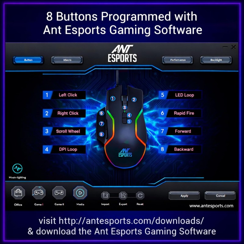 Ant Esports GM320 RGB Wired Gaming Mouse, 12800 DPI Optical Sensor, 8 Programmable Buttons with Rapid (Black)