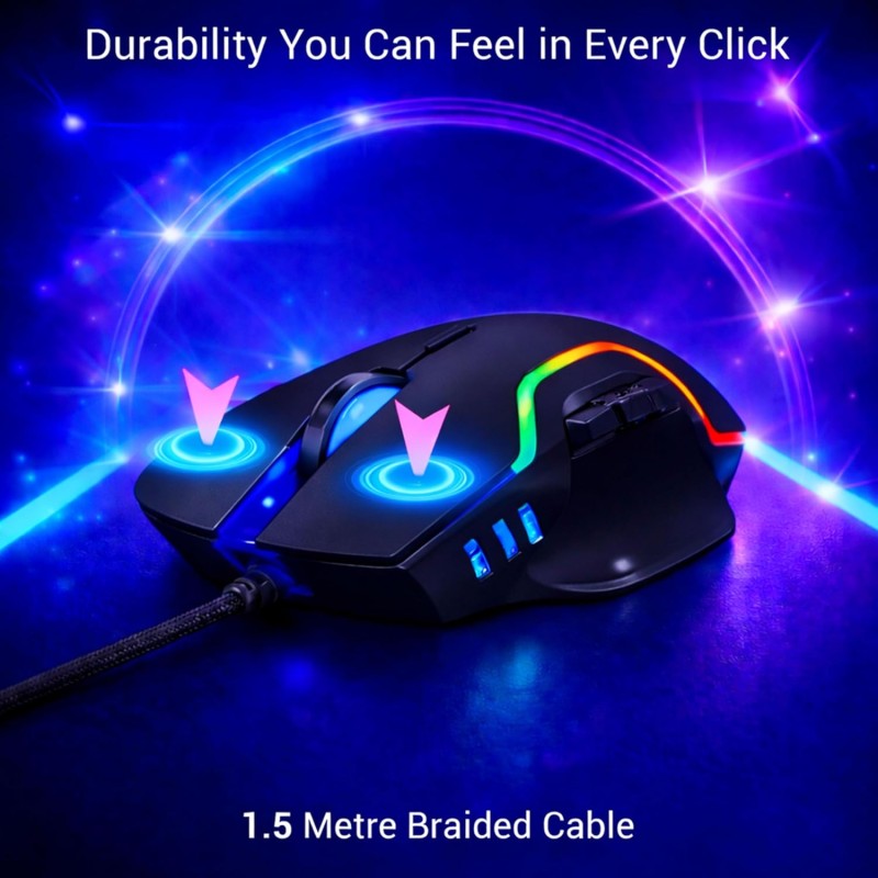 Ant Esports GM320 RGB Wired Gaming Mouse, 12800 DPI Optical Sensor, 8 Programmable Buttons with Rapid (Black)