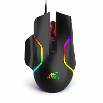 Ant Esports GM320 RGB Wired Gaming Mouse, 12800 DPI Optical Sensor, 8 Programmable Buttons with Rapid (Black)