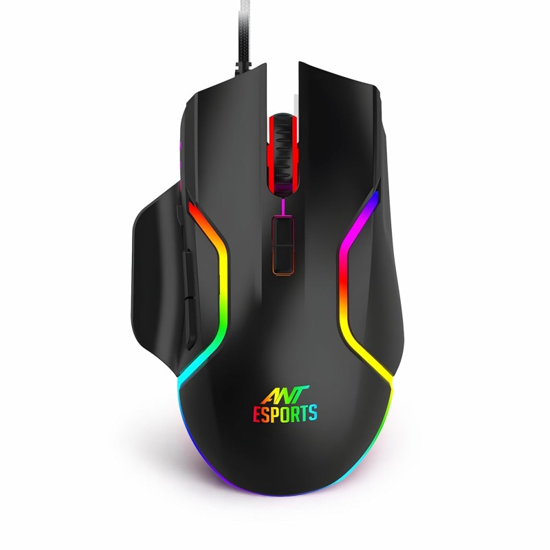 Ant Esports GM320 RGB Wired Gaming Mouse, 12800 DPI Optical Sensor, 8 Programmable Buttons with Rapid (Black)