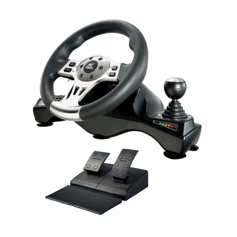 Ant Esports GW190 Race Steering Wheel, Universal USB I 270 Degree rotation with 2 Large Pedals and Shifter Compatible for PC, Xbox One,Xbox Series X/S,PS4,PS3,Nintendo Switch& Android TV–Black Silver