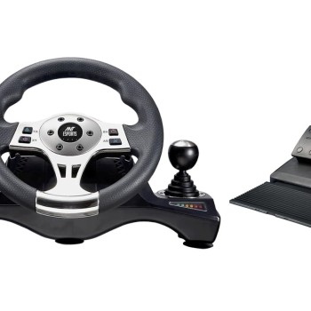 Ant Esports GW190 Race Steering Wheel, Universal USB I 270 Degree rotation with 2 Large Pedals and Shifter Compatible for PC, Xbox One,Xbox Series X/S,PS4,PS3,Nintendo Switch& Android TV–Black Silver