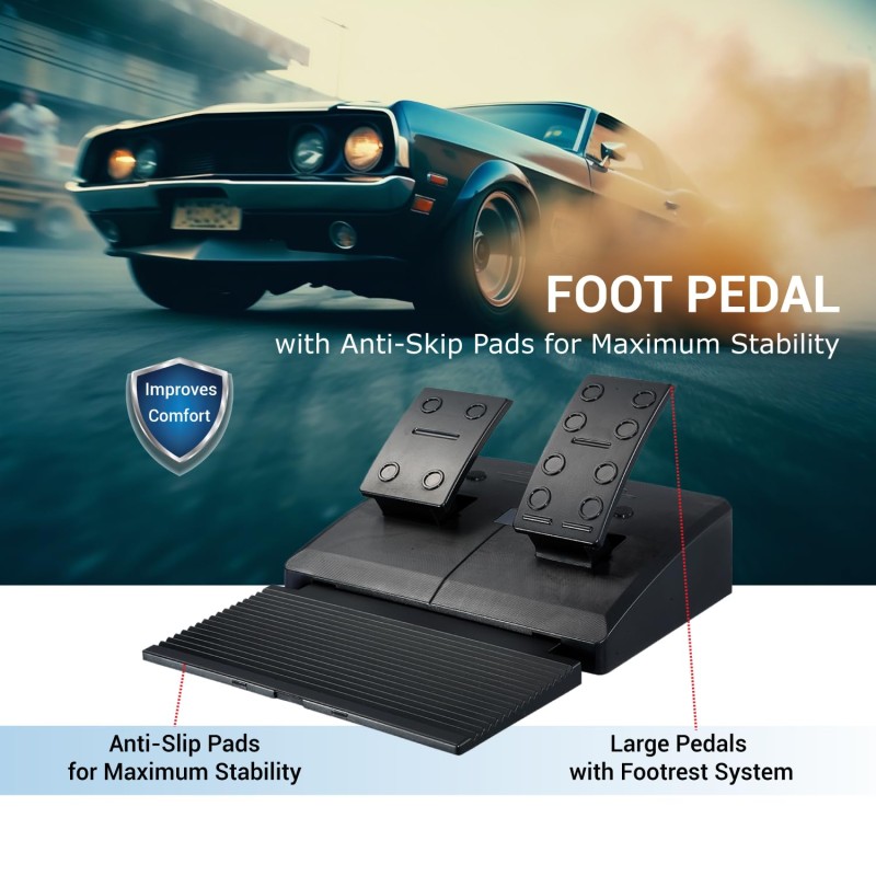 Ant Esports GW190 Race Steering Wheel, Universal USB I 270 Degree rotation with 2 Large Pedals and Shifter Compatible for PC, Xbox One,Xbox Series X/S,PS4,PS3,Nintendo Switch& Android TV–Black Silver