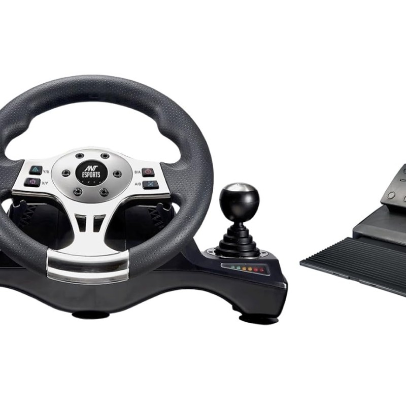 Ant Esports GW190 Race Steering Wheel, Universal USB I 270 Degree rotation with 2 Large Pedals and Shifter Compatible for PC, Xbox One,Xbox Series X/S,PS4,PS3,Nintendo Switch& Android TV–Black Silver