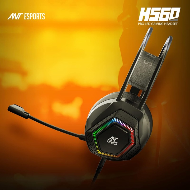 Ant Esports H560 Lightweight RGB Gaming Over Ear Wired Headphones with Mic|3.5MM Jack| Deep Bass| 40 MM Drivers | Compatible with PC/ PS4 / Xbox One/Nintendo/Mobile (Black)