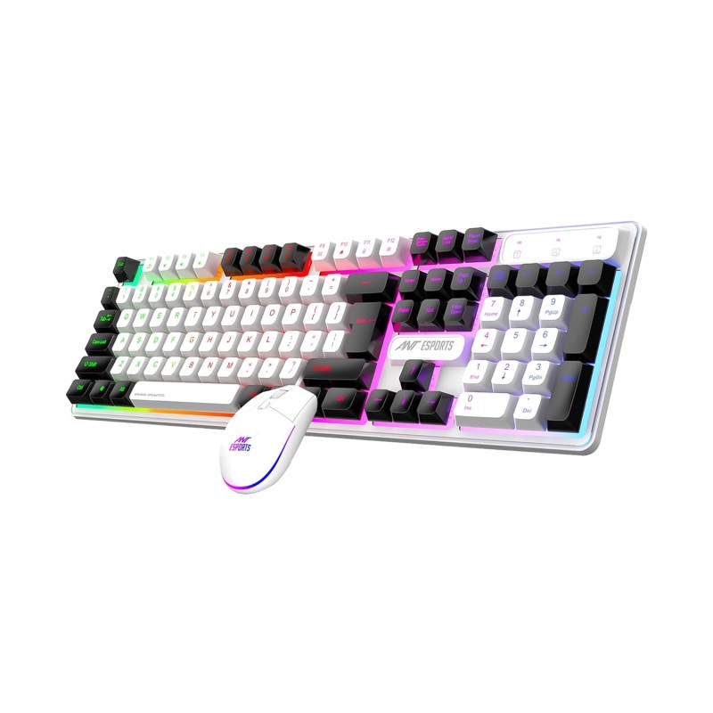 Ant Esports KM1610 LED Gaming Keyboard and Mouse Combo, 104 Keys Rainbow Backlit Keyboard and 7 Colour RGB Mouse White