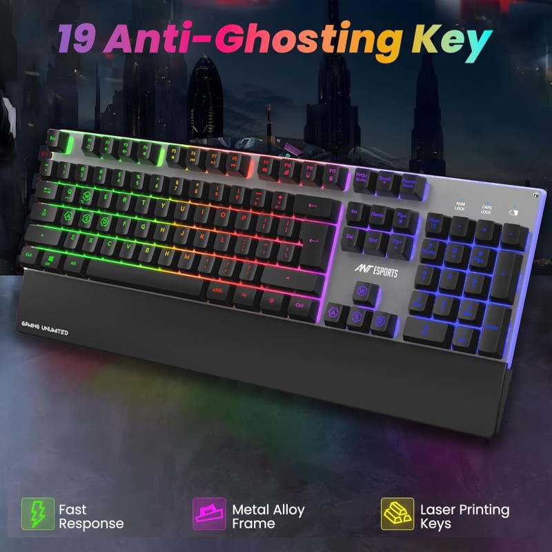 Ant Esports KM500 Pro Wireless Gaming Keyboard and Mouse Combo, LED Backlit Rechargeable 2000mAh Battery, Mechanical (Black)