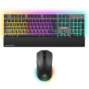 Ant Esports KM500 Pro Wireless Gaming Keyboard and Mouse Combo, LED Backlit Rechargeable 2000mAh Battery, Mechanical (Black)