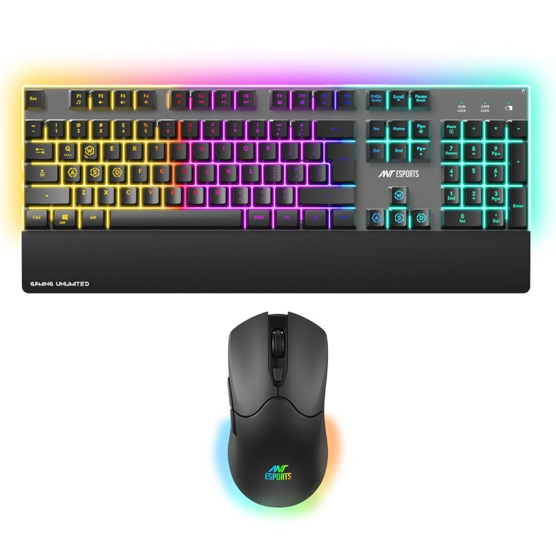 Ant Esports KM500 Pro Wireless Gaming Keyboard and Mouse Combo, LED Backlit Rechargeable 2000mAh Battery, Mechanical (Black)