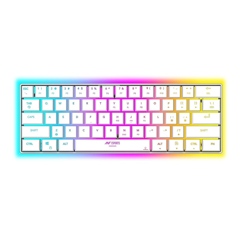 Ant Esports MK1500 Mini 60% Pro RGB Wireless Gaming Keyboard with Membrane Switches for PC / Mobile / Tablets / Laptop / TV's- White