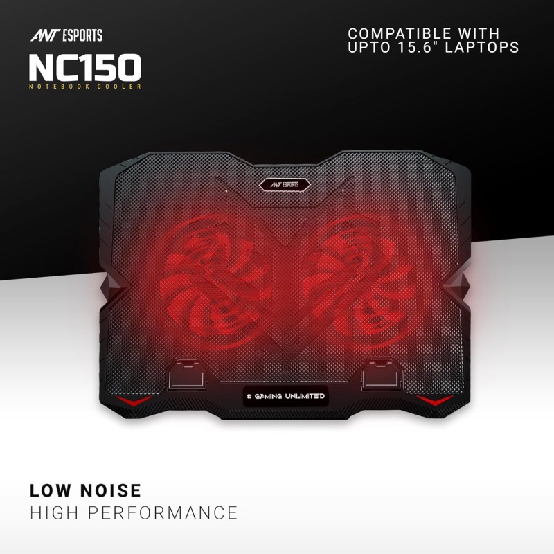 Ant Esports NC150 Ultra Slim and Sturdy Portable Laptop Cooling Pad with 2 * 1 125mm Red LED Fan