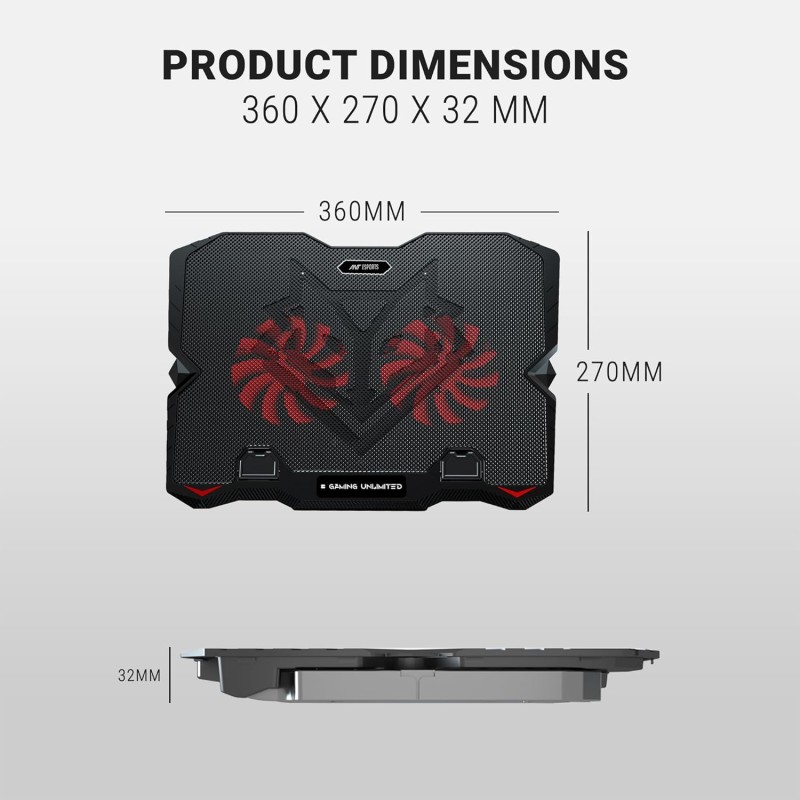 Ant Esports NC150 Ultra Slim and Sturdy Portable Laptop Cooling Pad with 2 * 1 125mm Red LED Fan