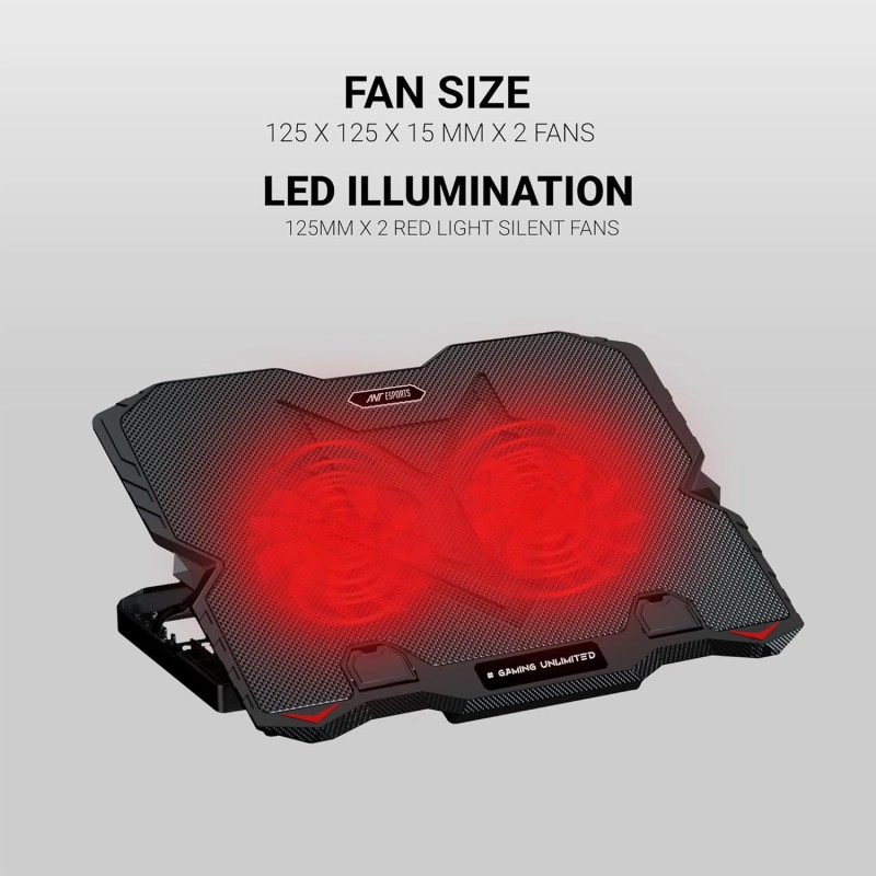 Ant Esports NC150 Ultra Slim and Sturdy Portable Laptop Cooling Pad with 2 * 1 125mm Red LED Fan