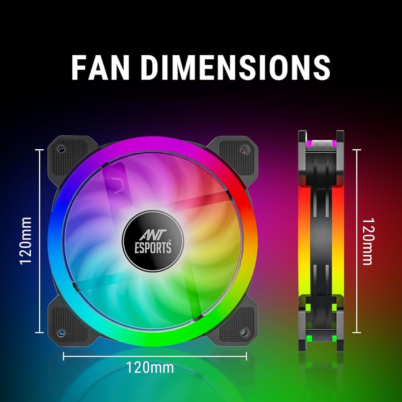 Ant Esports Superflow 120mm 3 IN 1 ARGB Three Dual-Sided ARGB ring light PWM Case Fan Kit - Black, 45.3 CFM Airflow, 1500 RPM
