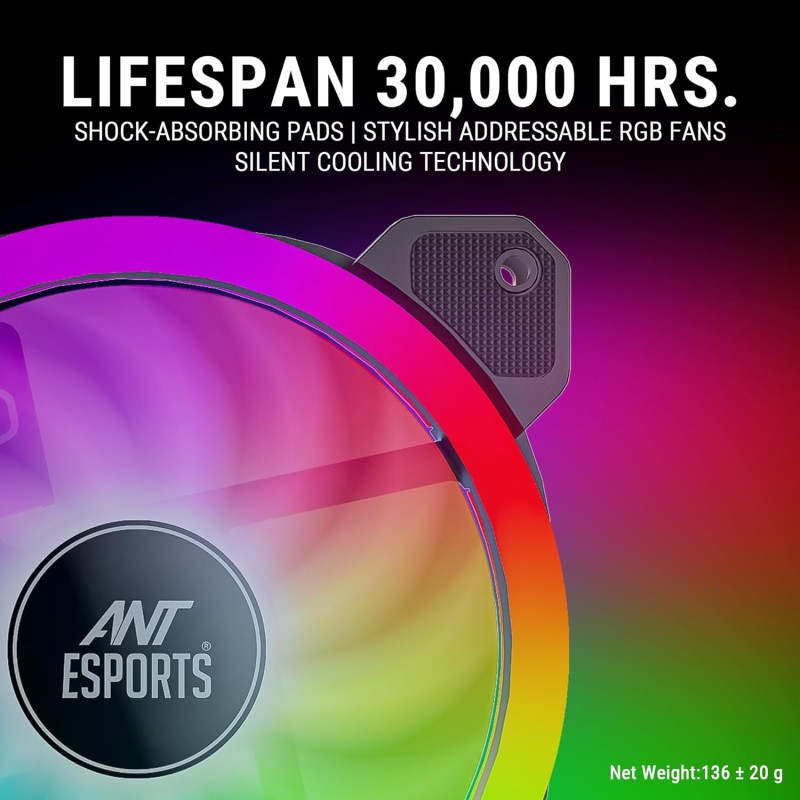Ant Esports Superflow 120mm 3 IN 1 ARGB Three Dual-Sided ARGB ring light PWM Case Fan Kit - Black, 45.3 CFM Airflow, 1500 RPM