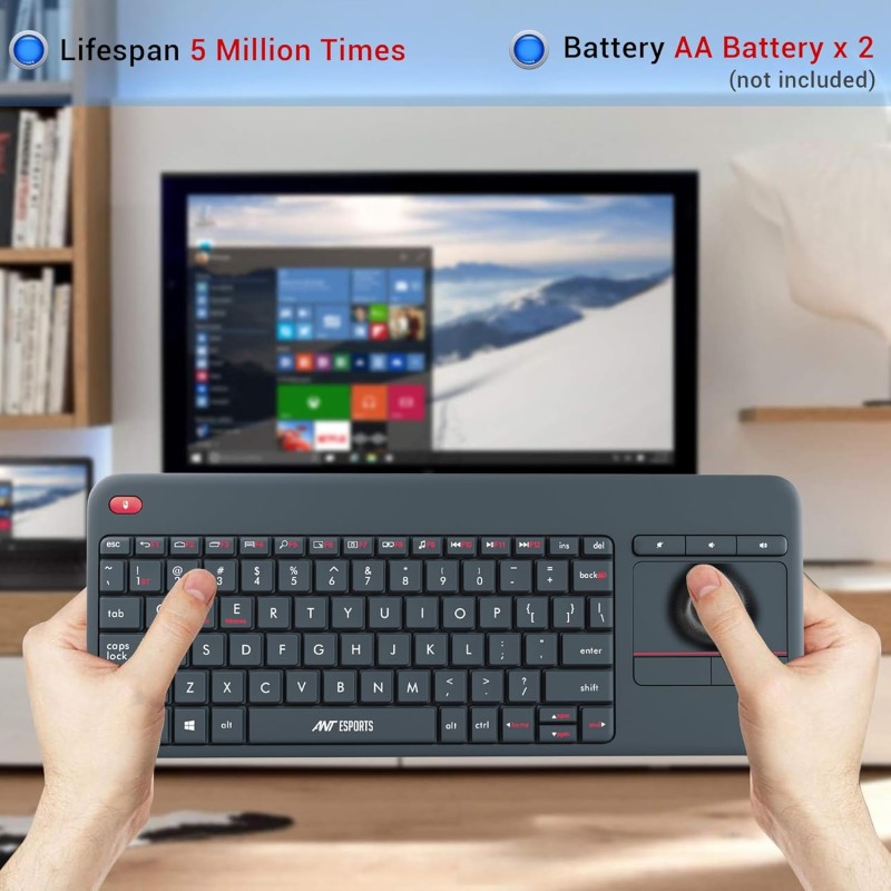 Ant Esports WK100 2in1 Wireless/Bluetooth Keyboard with Built In Touchpad-Wireless TV Keyboard Black
