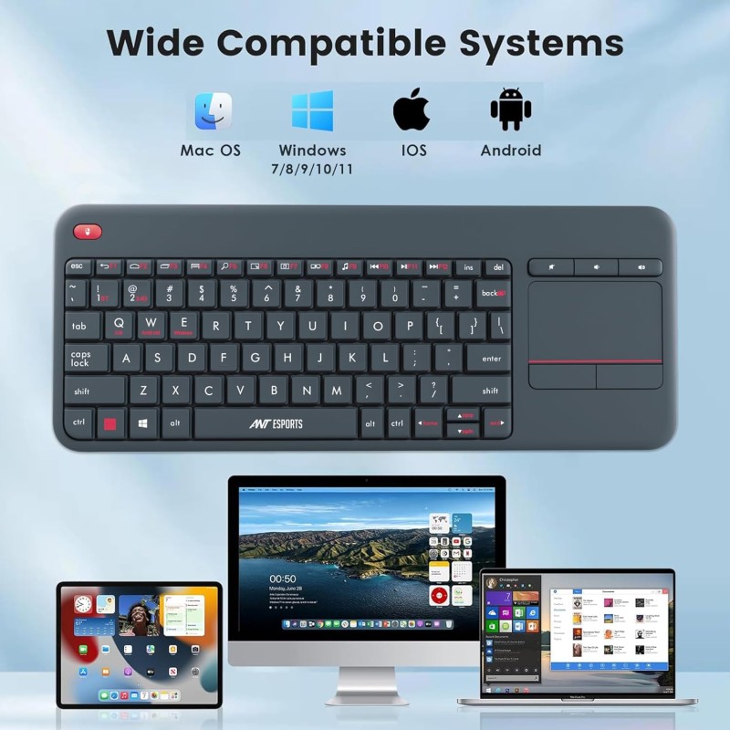 Ant Esports WK100 2in1 Wireless/Bluetooth Keyboard with Built In Touchpad-Wireless TV Keyboard Black