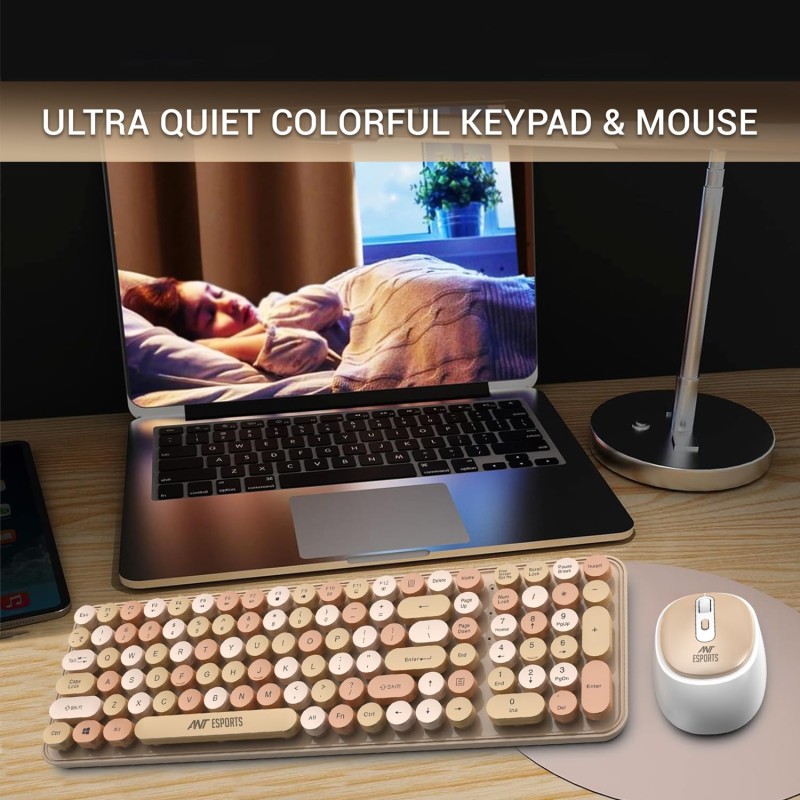 Ant Esports WKM44 Keyboard and Mouse Combo, Colourful Wireless Keyboard with Round Keycaps,2.4GHz Dropout-Free Connection Candy Brown