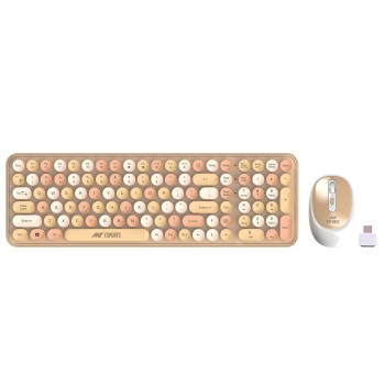 Ant Esports WKM44 Keyboard and Mouse Combo, Colourful Wireless Keyboard with Round Keycaps,2.4GHz Dropout-Free Connection Candy Brown
