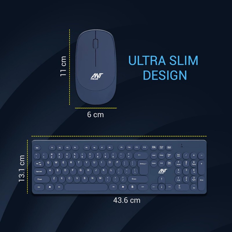 Ant Value FKBRI05 Wireless Keyboard Mouse Combo - 2.4Ghz Aesthetic Quiet Keyboard and Mouse Wireless (Blue)