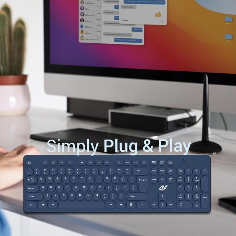 Ant Value FKBRI05 Wireless Keyboard Mouse Combo - 2.4Ghz Aesthetic Quiet Keyboard and Mouse Wireless (Blue)