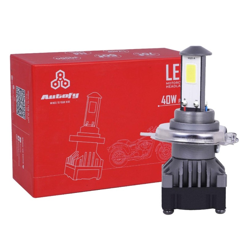 Autofy NightHawk 40W Powerful Super Bright H4 LED Headlight Bulb for Bikes Scooter LED Light for Biking 6000 Lumens 8000 RPM