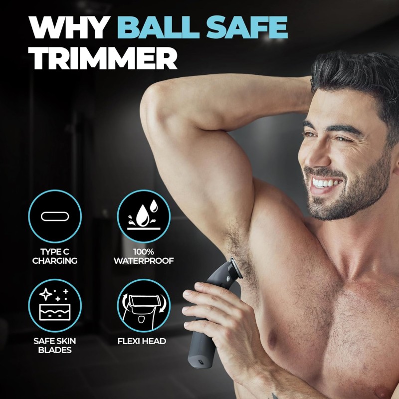 BEARDO Ball Safe Trimmer For Men|Fast Charging Trimmer For Intimate Parts, Beard, Body|Body Grooming Kit - No Nicks Or Cuts, Powerful Motor Black