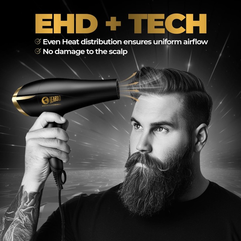 BEARDO Studio Professional Tornado Hair Dryer With 2000 Watts Power|Ac Motor, Concentrator Black