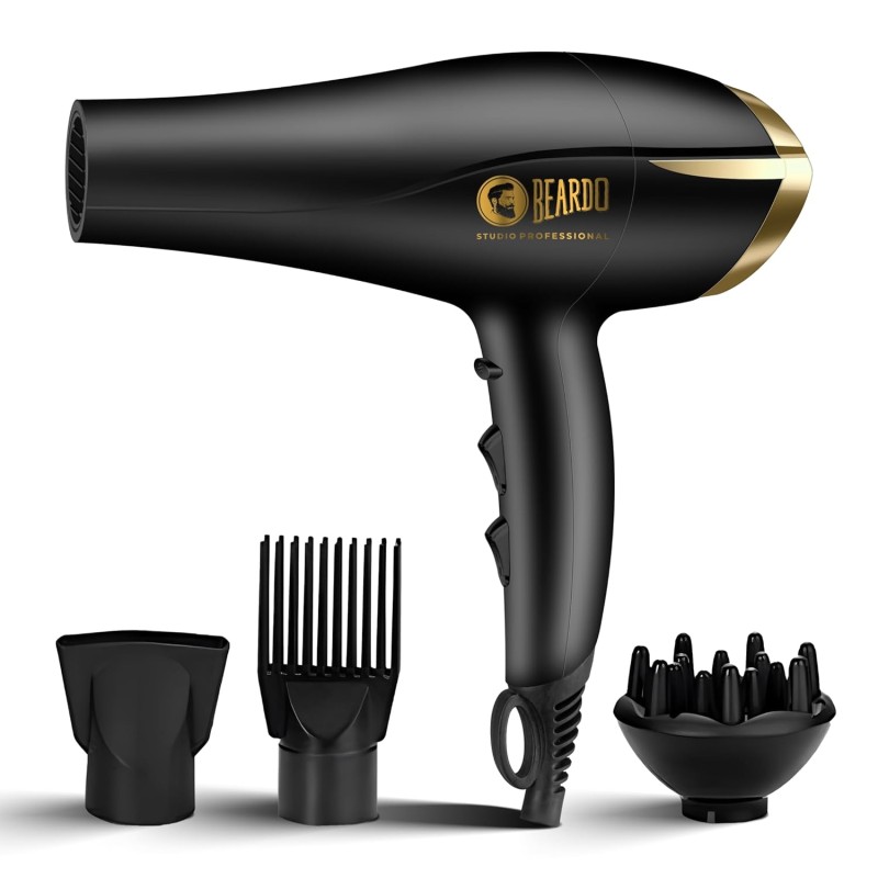 BEARDO Studio Professional Tornado Hair Dryer With 2000 Watts Power|Ac Motor, Concentrator Black