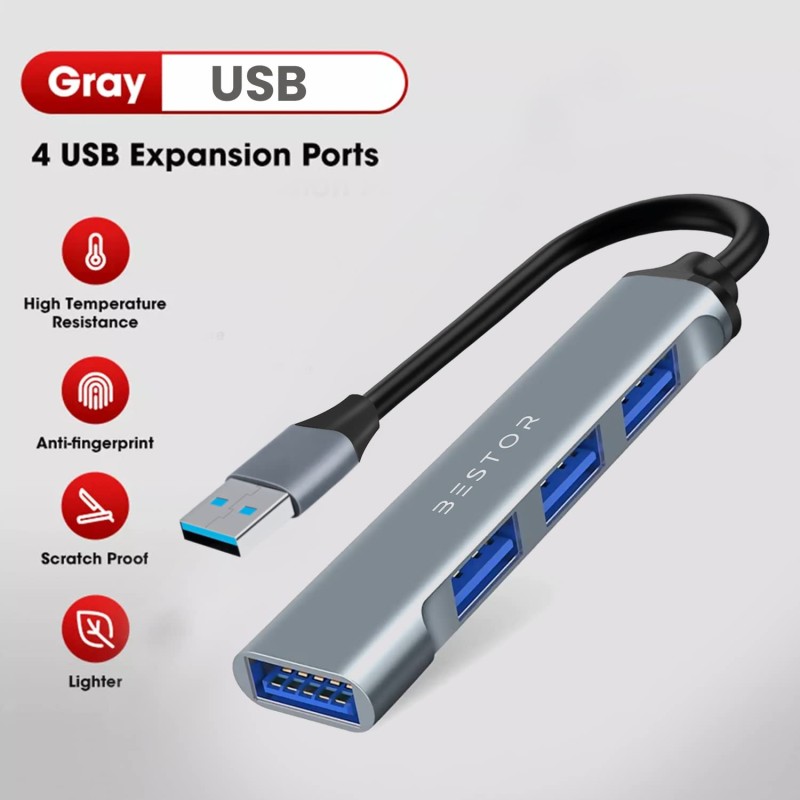 BESTOR® 4-in-1 USB Hub, Portable USB Splitter with 4 Ports, Mini Docking Station with 5Gbps Fast Data Transfe.