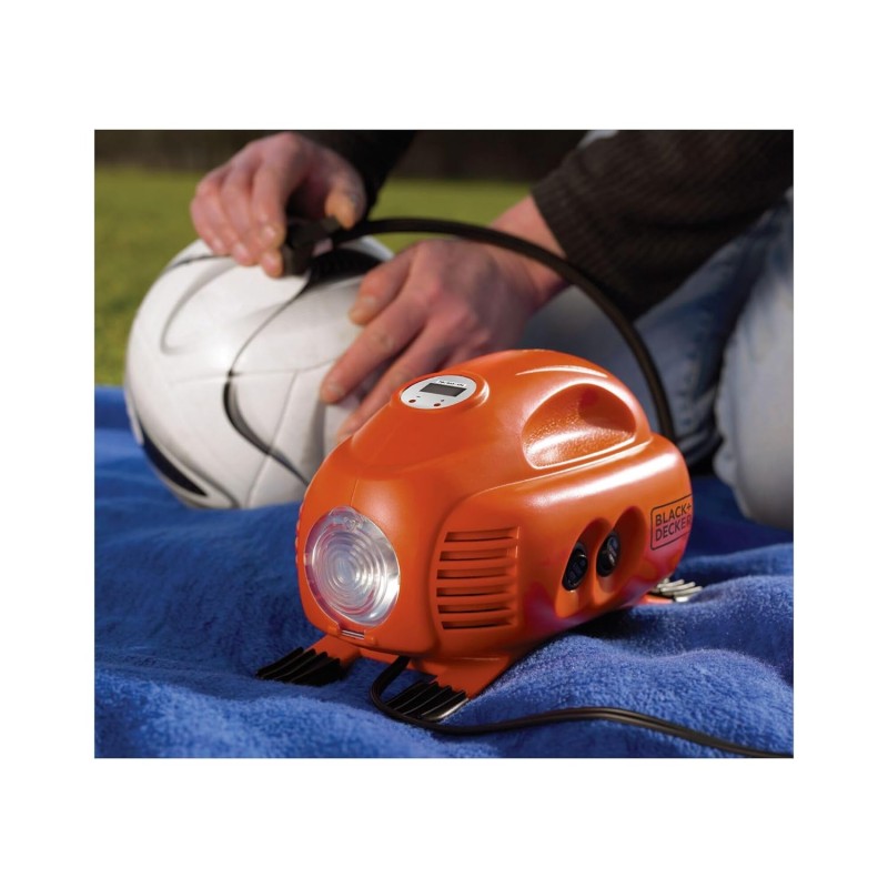 BLACK + DECKER ASI200-XJ Tyre Inflator, 8.27 bar / 120 PSI Compressor with 12 V Cigarette Lighter Socket Digital Display Automatic