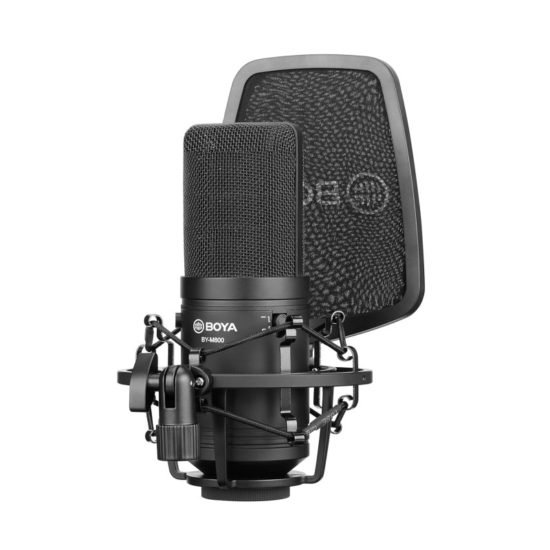 BOYA BY-M800 Large cardioid diaphragm condenser microphone with a smooth,flat,wide-range frequency response for Vocal & general instruments in recording,broadcast and professional studio environments