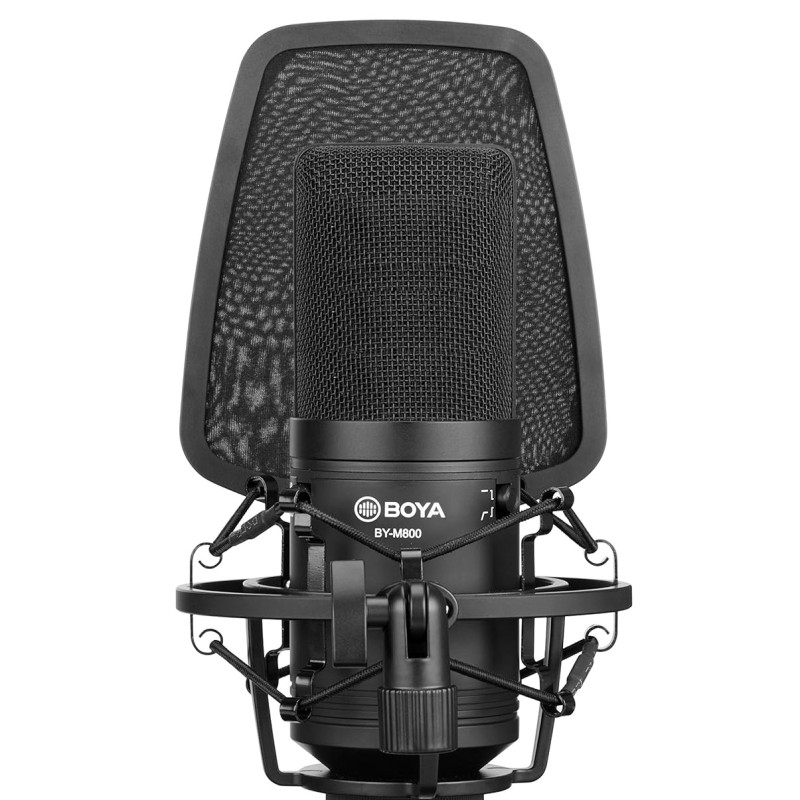 BOYA BY-M800 Large cardioid diaphragm condenser microphone with a smooth,flat,wide-range frequency response for Vocal & general instruments in recording,broadcast and professional studio environments