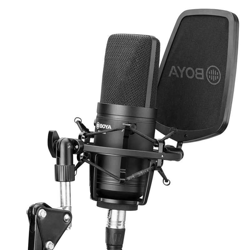 BOYA BY-M800 Large cardioid diaphragm condenser microphone with a smooth,flat,wide-range frequency response for Vocal & general instruments in recording,broadcast and professional studio environments