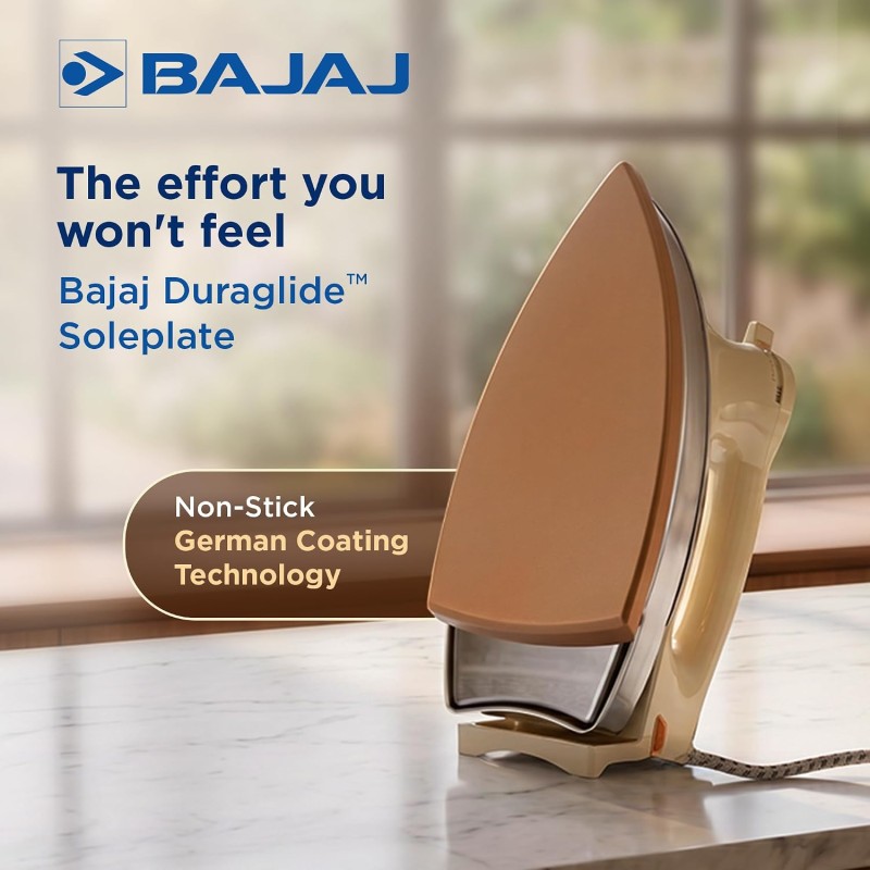 Bajaj DHX-9 1000W Heavy Weight Dry Iron | Advance Soleplate And Anti-Bacterial German Coating Technology【Ivory】