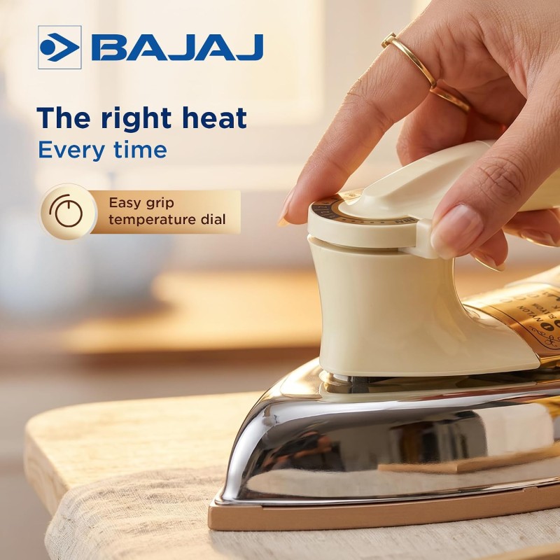 Bajaj DHX-9 1000W Heavy Weight Dry Iron | Advance Soleplate And Anti-Bacterial German Coating Technology【Ivory】
