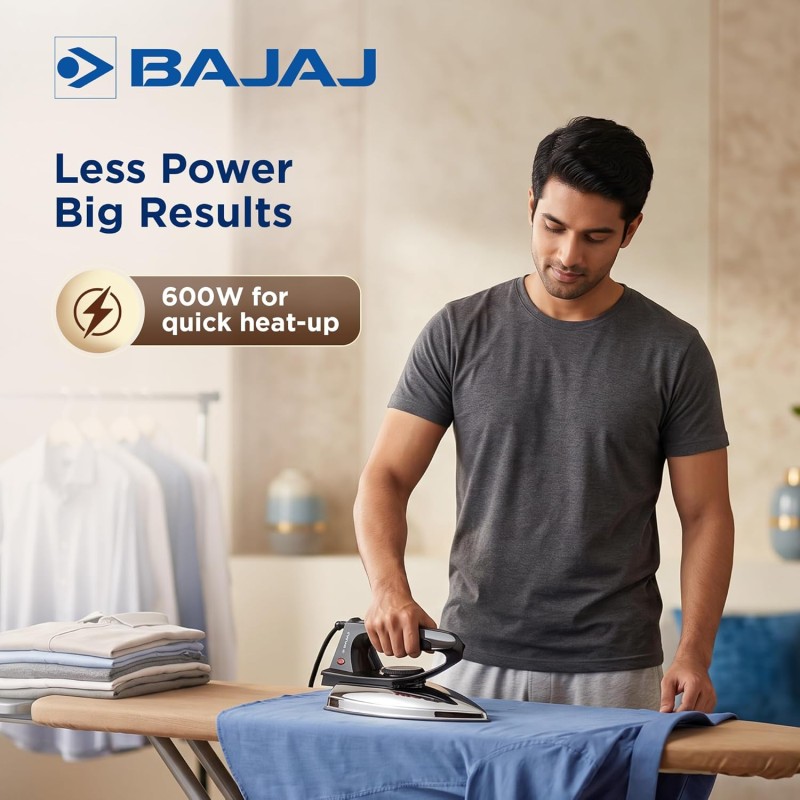 Bajaj DX-2 600W Dry Iron | Advance Soleplate And Anti-Bacterial German Coating Technology | 180 Degree Swivel Cord【Black】