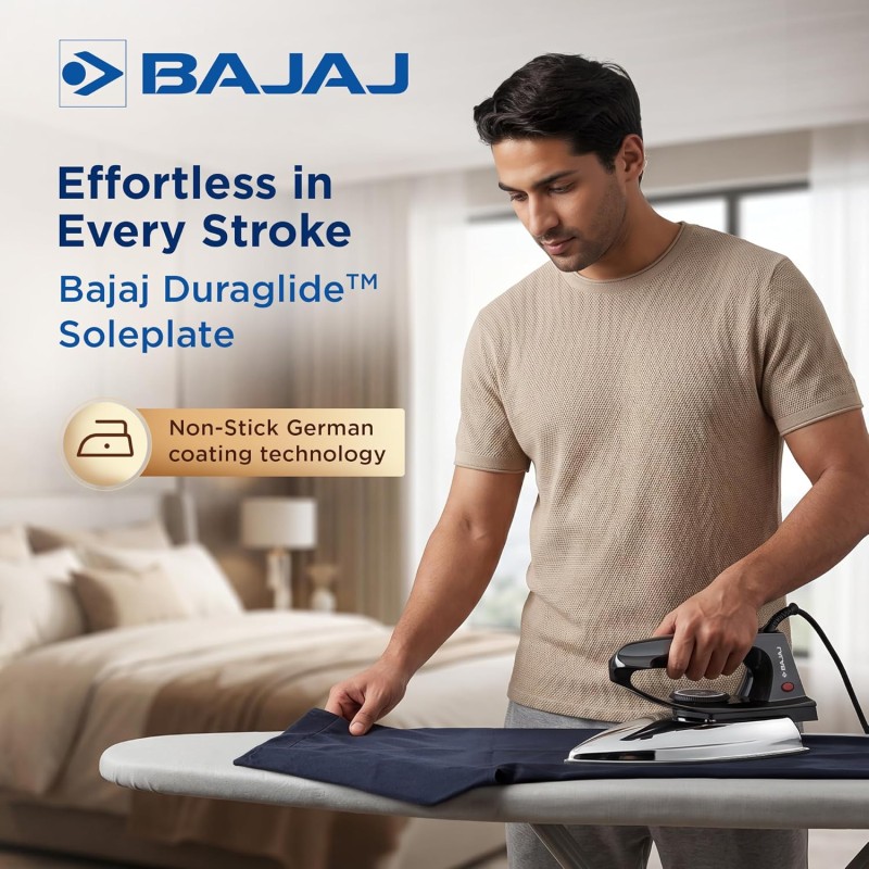 Bajaj DX-2 600W Dry Iron | Advance Soleplate And Anti-Bacterial German Coating Technology | 180 Degree Swivel Cord【Black】