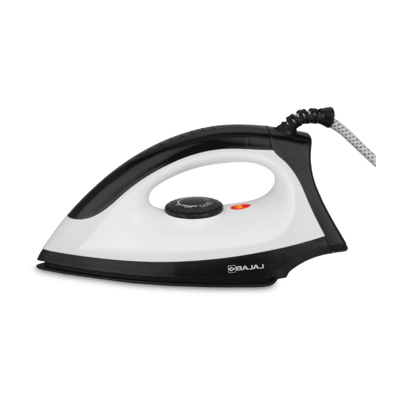 Bajaj Dry Iron DX 15 1000 Watts | Duraglide soleplate with PTFE coating | Cool touch body | 360° Swivel Cord Black & White