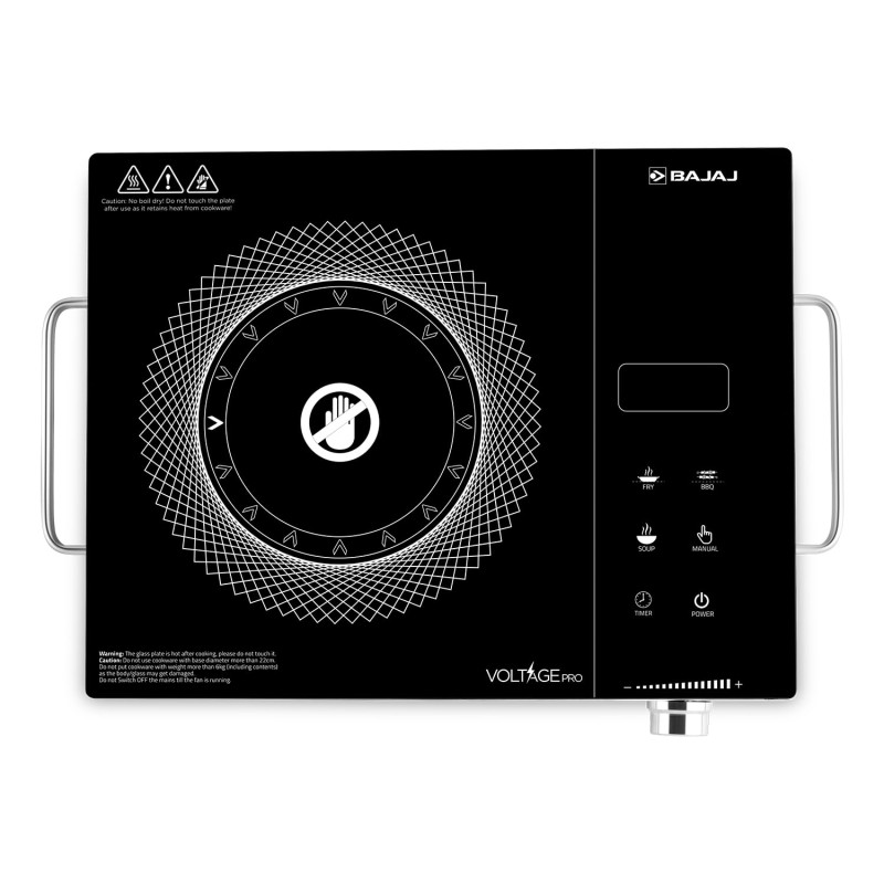 Bajaj IRX 220F Infrared Induction Cooktop | 2200 Watts | 11 Power Level | 3 Preset Menu | Feather Touch Controls | Digital display【Black/Silver】