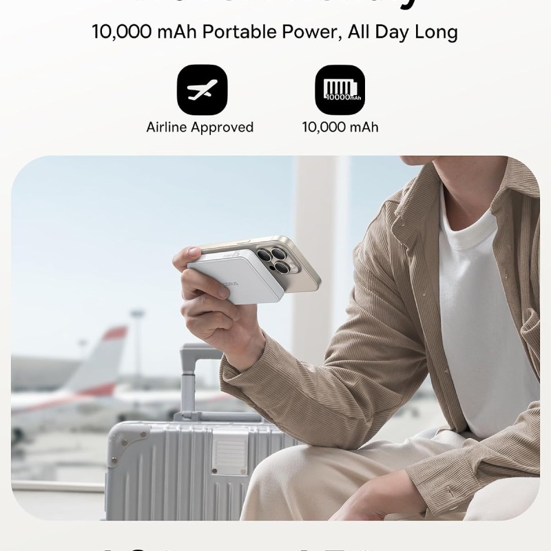 Baseus Airpow II Qi2 Magnetic Wireless Power Bank 10000mAh – 22.5W Fast Charging, MagSafe – Moon White