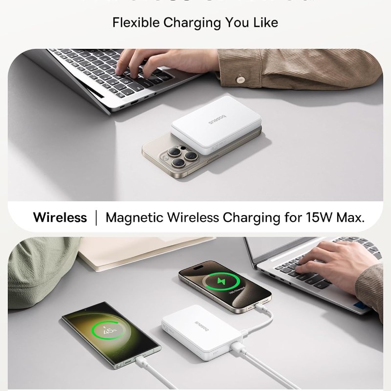 Baseus Airpow II Qi2 Magnetic Wireless Power Bank 10000mAh – 22.5W Fast Charging, MagSafe – Moon White